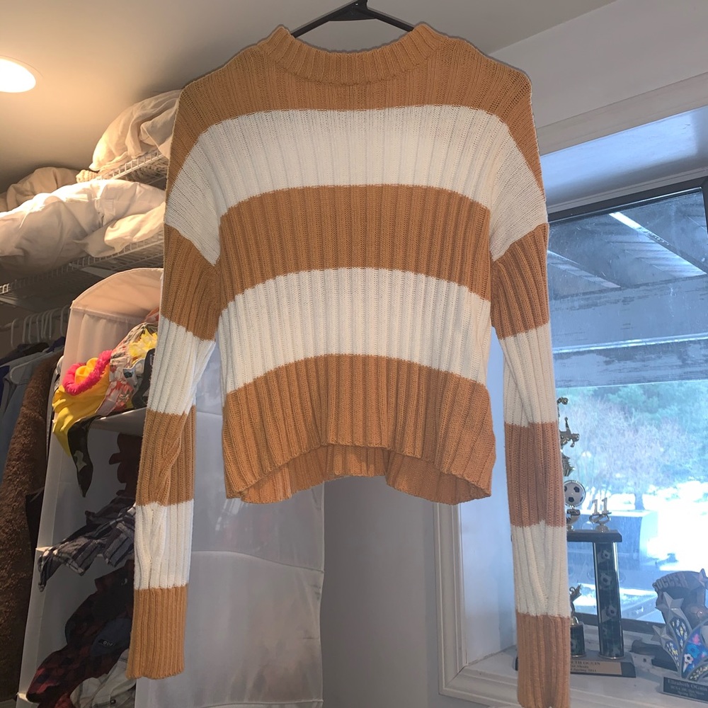 Orange and White Stripped Cropped Sweater from AEO